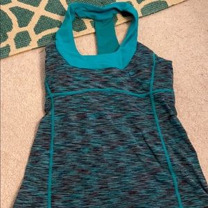Green and grey lululemon tank with built in bra